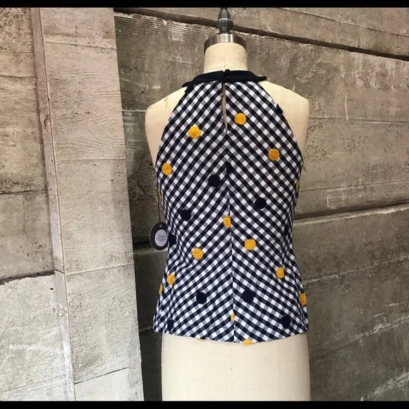 Eva Franco Anthropologie Polka Dot Gingham Embroidered Halter Top - Picture 5 of 6